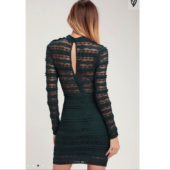 Lulu’s Reece Forest Lace Long Sleeve Bodycon Dress - Picture 4 of 6